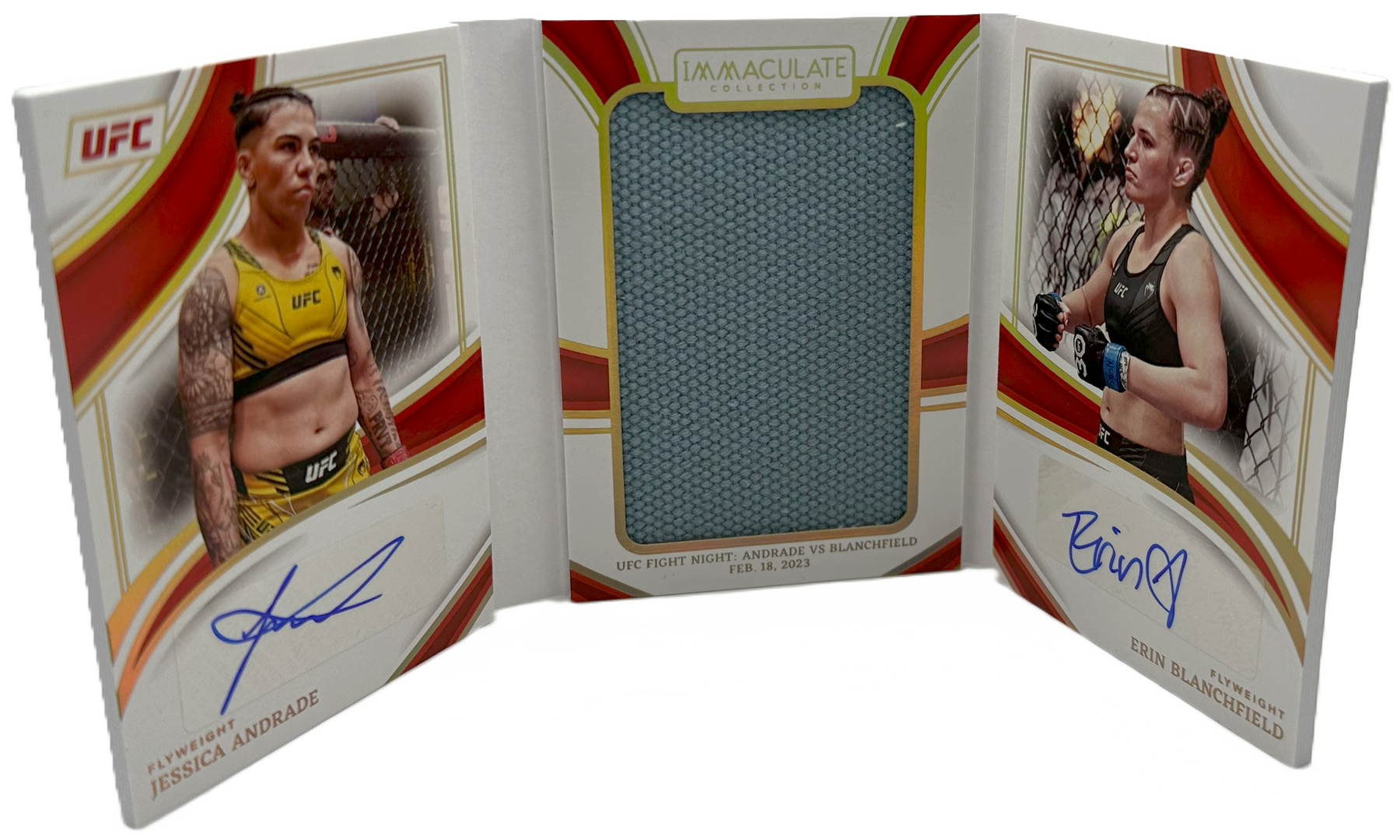 2023 Panini Immaculate UFC - Erin Blanchfield & Jessica Andrade JOC-JE - Jumbo Octagon Dual Booklet Auto /25