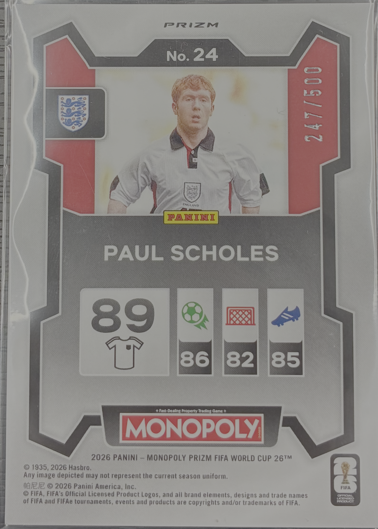 2026 Panini Prizm Monopoly FIFA World Cup - Paul Scholes #24 - Gold Big Money Shimmer 247/500