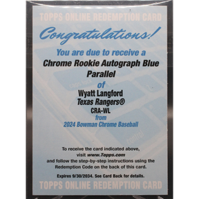 2024 Topps Bowman Chrome Baseball - Wyatt Langford CRA-WL - Blue Rookie Auto