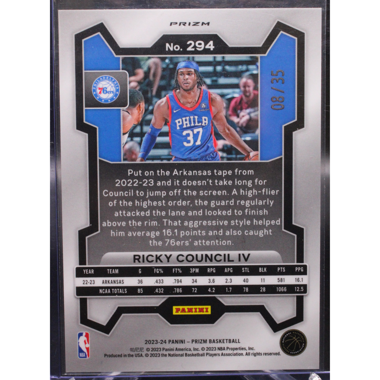 2023 Panini Prizm Basketball - Ricky Council IV 294 - Purple Pulsar /35