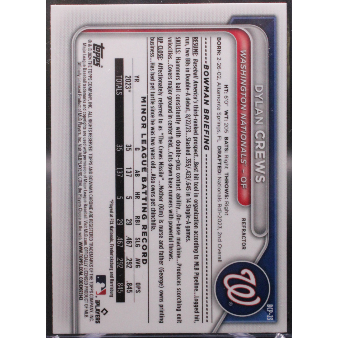 2024 Topps Bowman Chrome Baseball - Dylan Crews BCP-23 - Refractor /499
