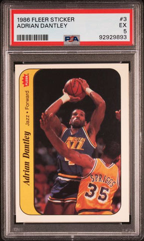 1986 Fleer Sticker - Adrian Dantley 3 - PSA 5