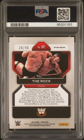 2022 Panini Prizm WWE The Rock 191 Teal /49 - PSA 9